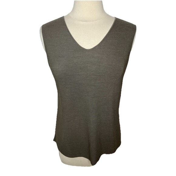 Eileen Fisher Top Womens Taupe Beige 100% Silk knit Sleeveless Tank Shell L - Picture 1 of 9